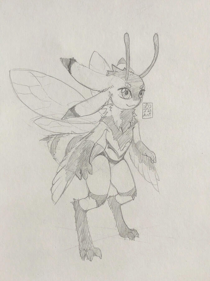 Full body sketch - Crumble the bee avali. Character belongs to Crumble. Made using 0.7 mm pencil.